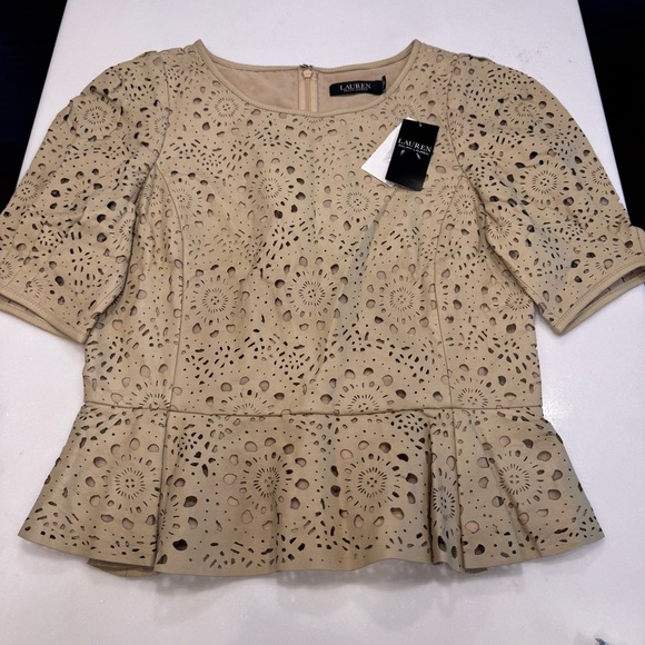 Ralph Lauren Black Label Women’s Top, Lamb Leather Peplum Cutout, Size 8 NWT - Picture 10 of 12